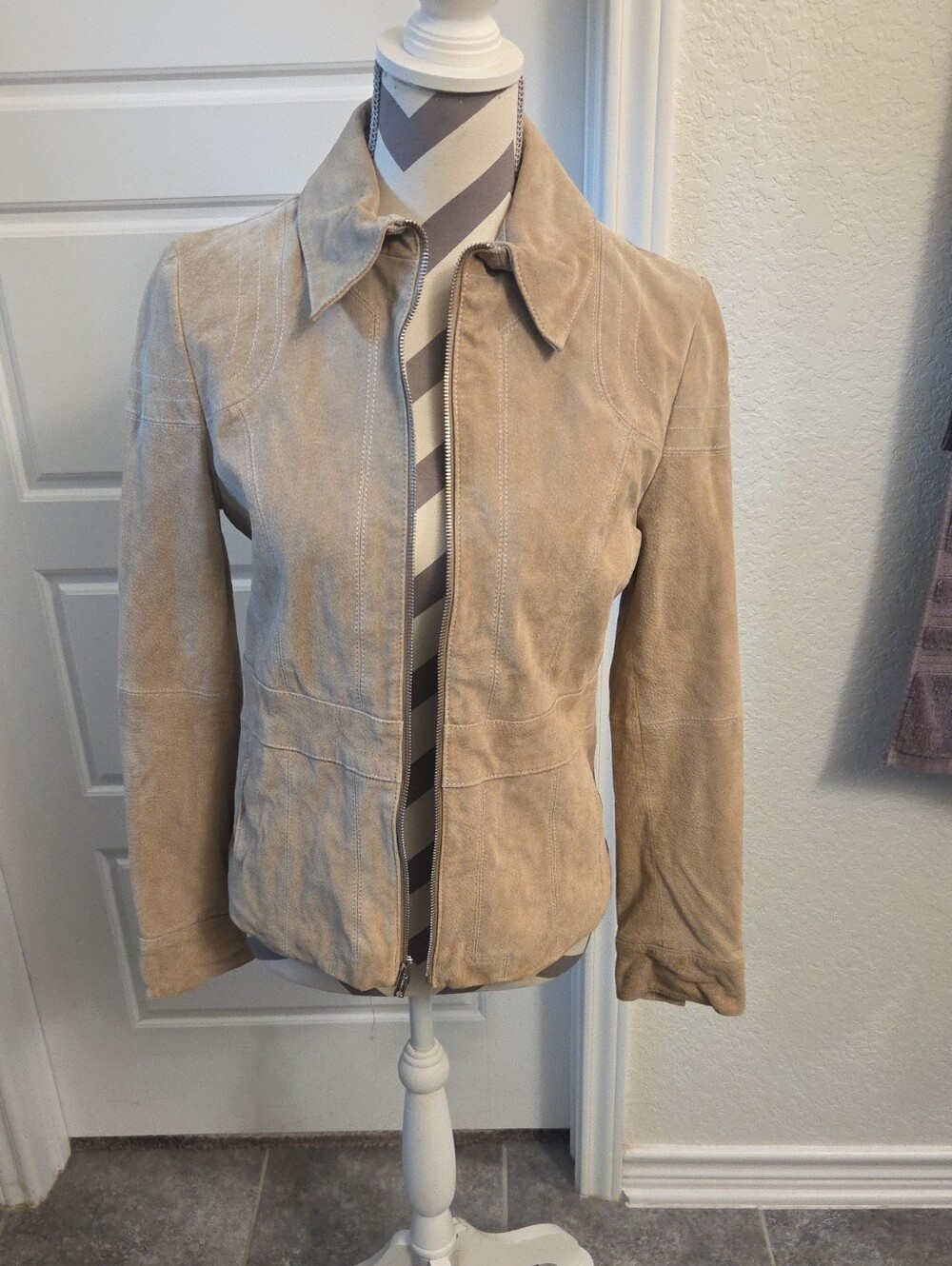 Wilsons Leather Beige Suede Zip Jacket